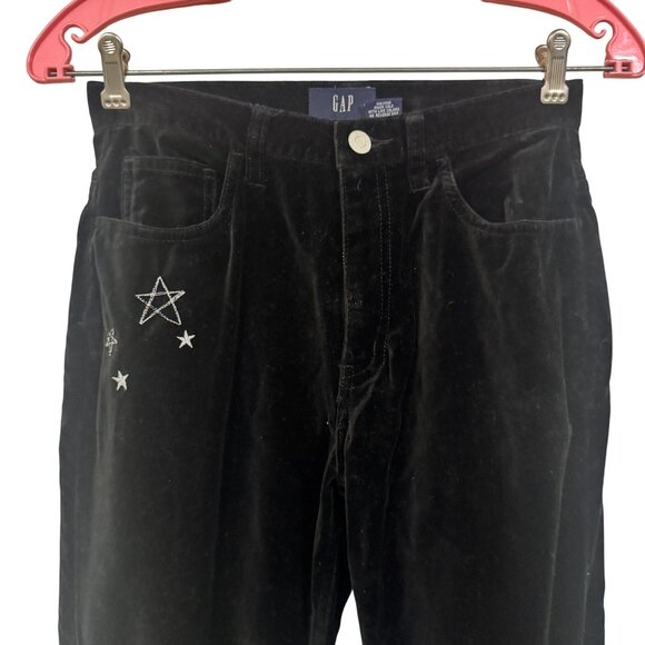 Vintage 90s Gap Girls Black Velvet Cotton Embroidered Star Wide Leg Pants Size12 - Picture 2 of 10